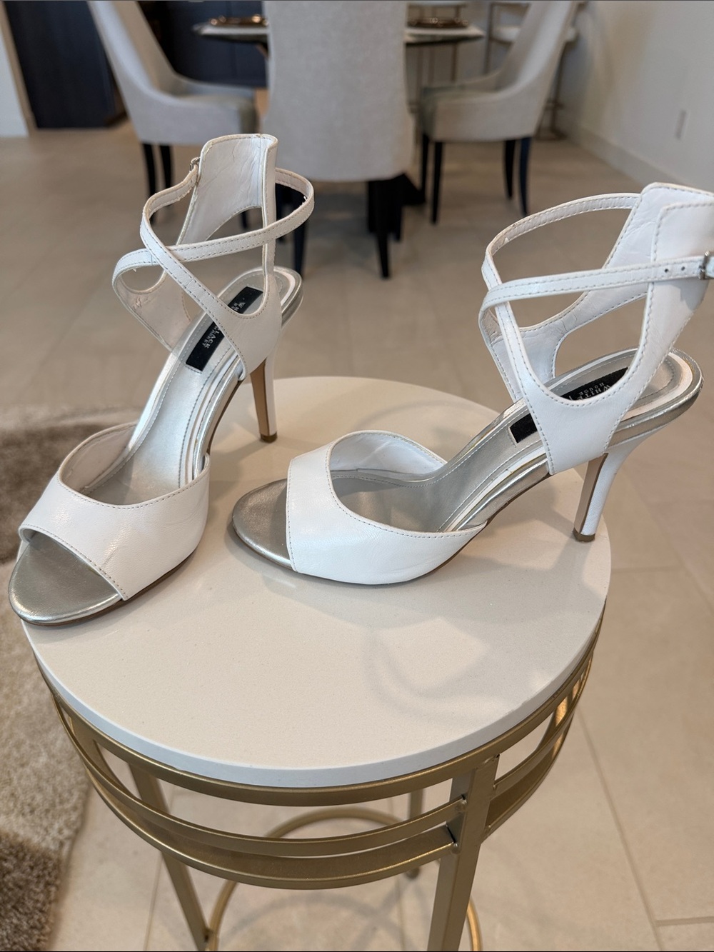 White House Black Market White Crisscross Strappy High Heel Sandals